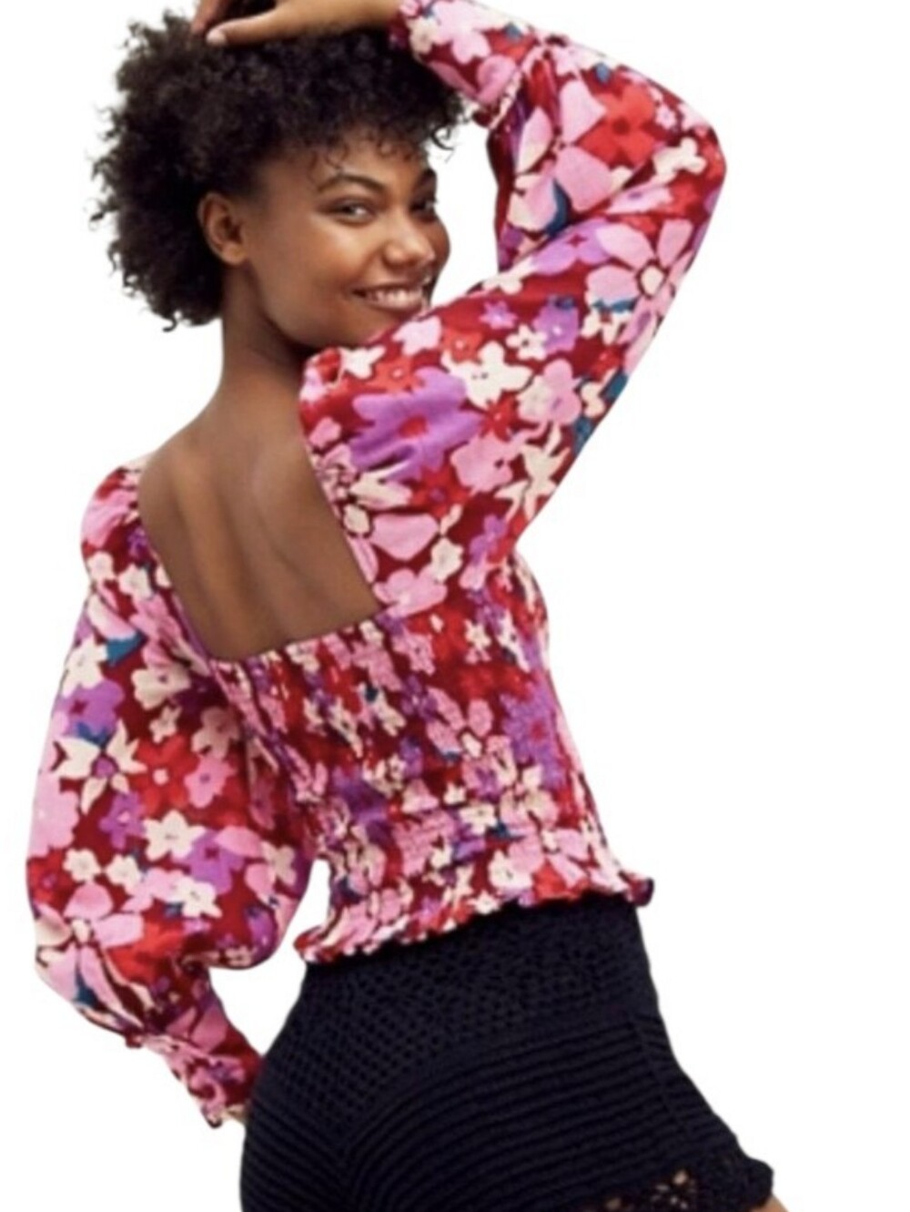 Free People Ariana Smocked Fliral Print Top- S. S44